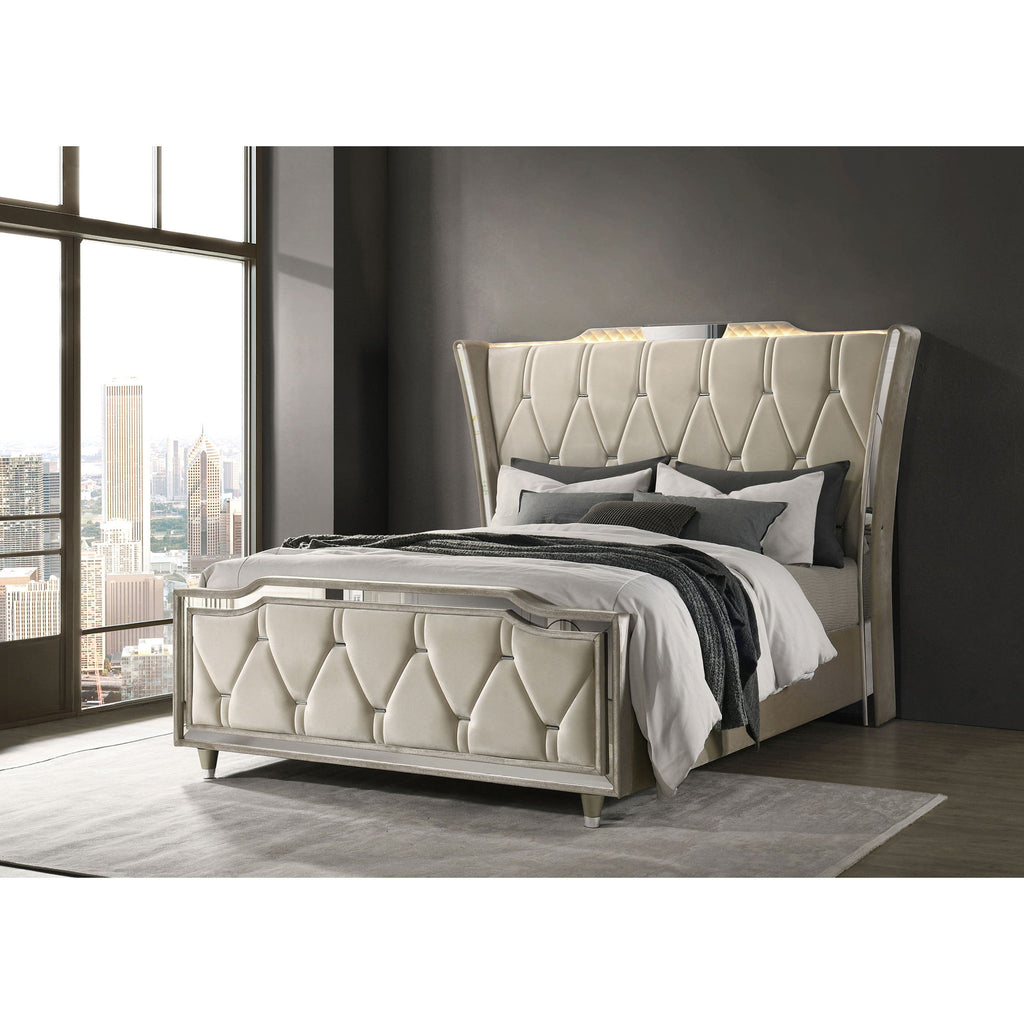 Mika - LED Upholstered Bed With Tufted Wingback Headboard And Ambient Lighting