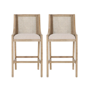 Celestiality - Upholstered Barstool With Cane Webbing Backrest (Set of 2)