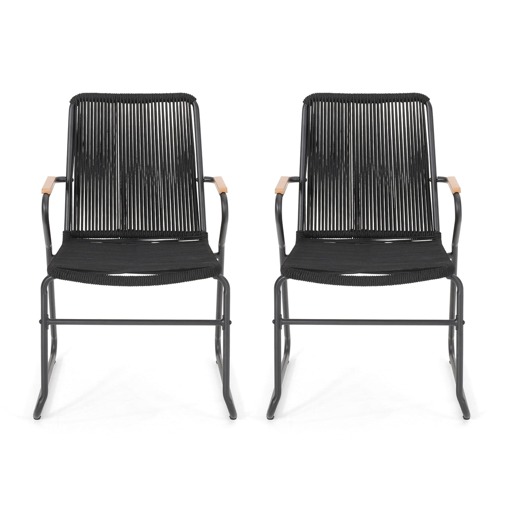 Moonstone - Outdoor Club Chair Set With Rope Weave Design - Black