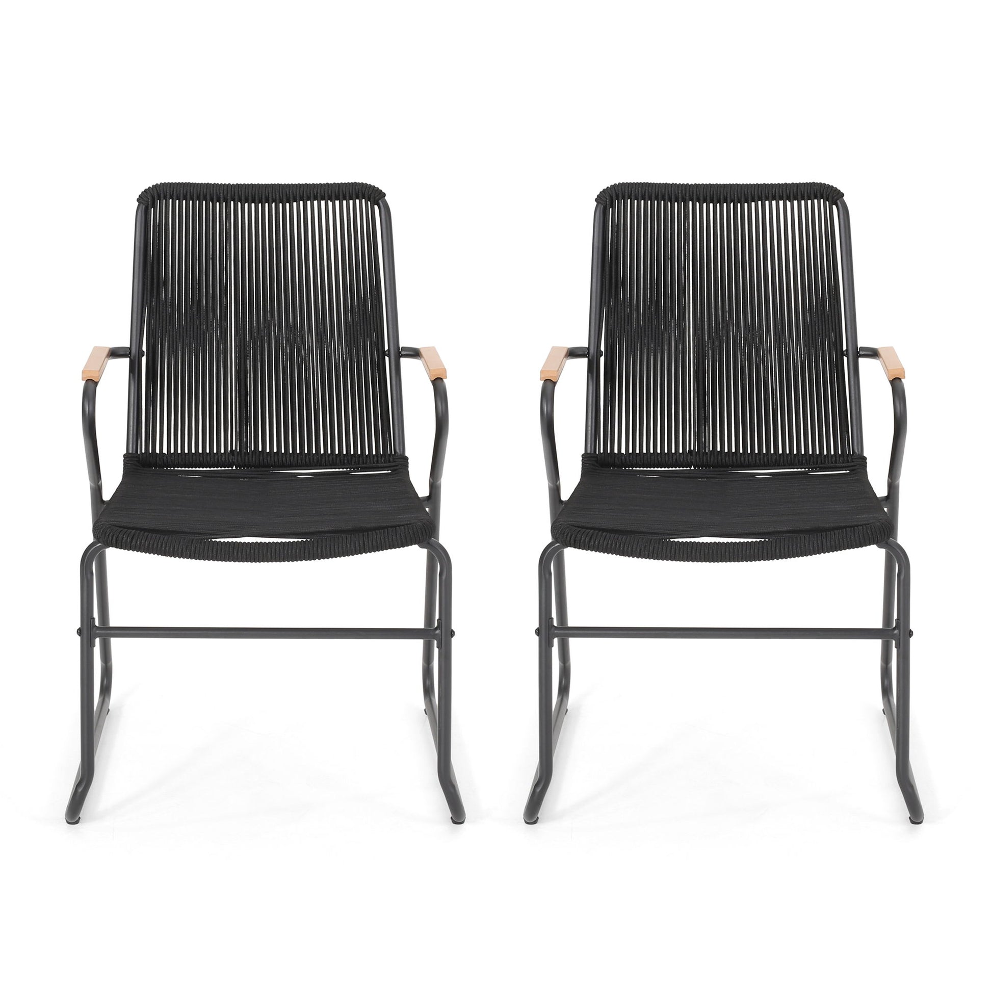 Moonstone - Outdoor Club Chair Set With Rope Weave Design - Black