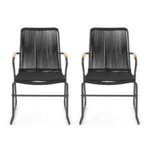 Moonstone - Outdoor Club Chair Set With Rope Weave Design - Black
