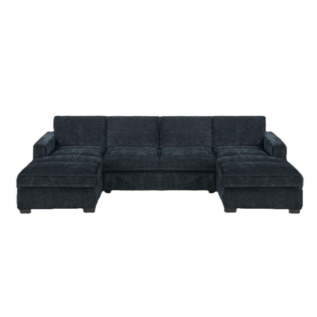U - Sectional Sofa Upholstered LAF / RAF Chaise With Armless Loveseat And Chairs - Black