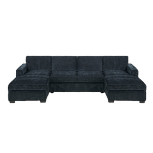 U - Sectional Sofa Upholstered LAF / RAF Chaise With Armless Loveseat And Chairs - Black