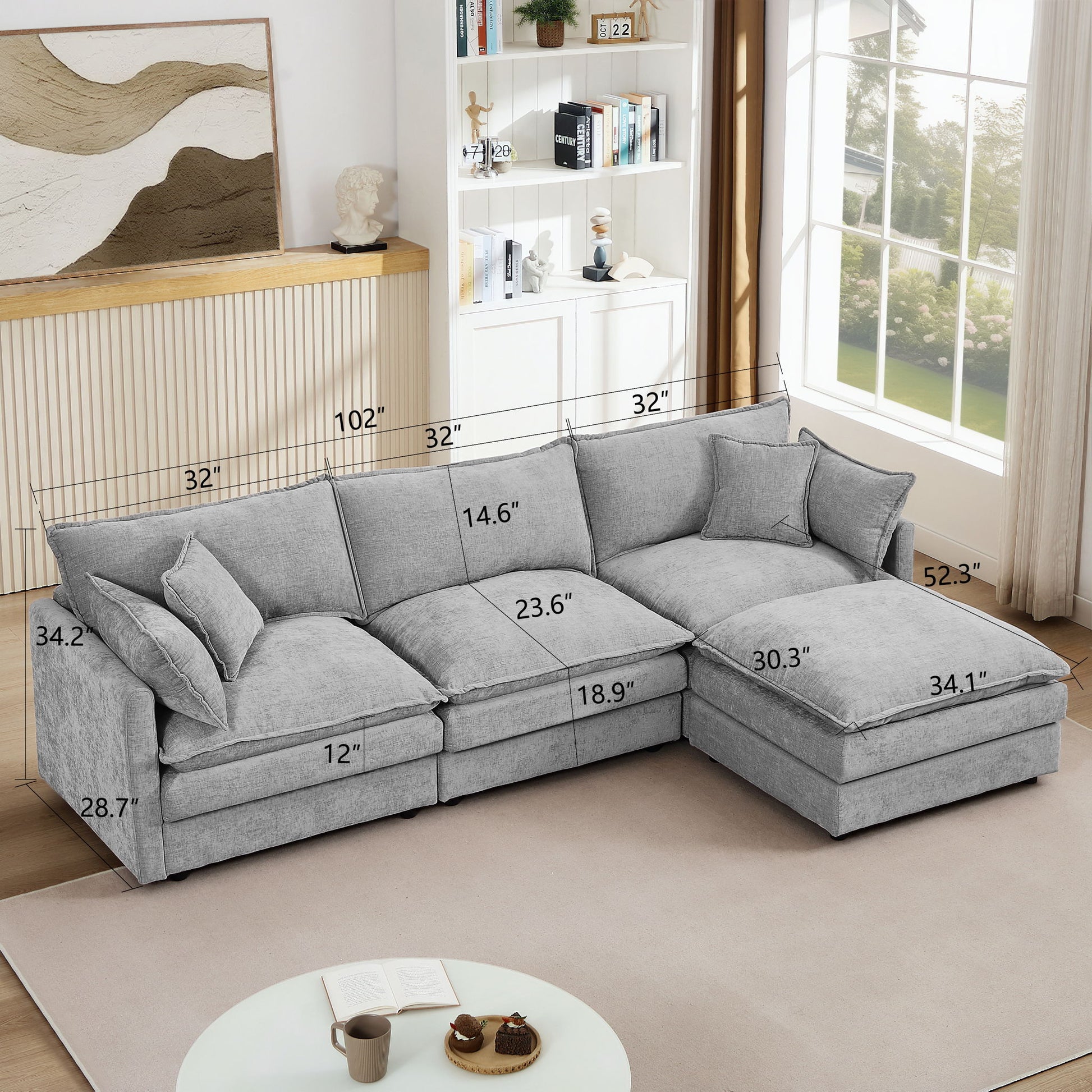 Modular L-Shaped Sectional Sofa With Movable Ottoman