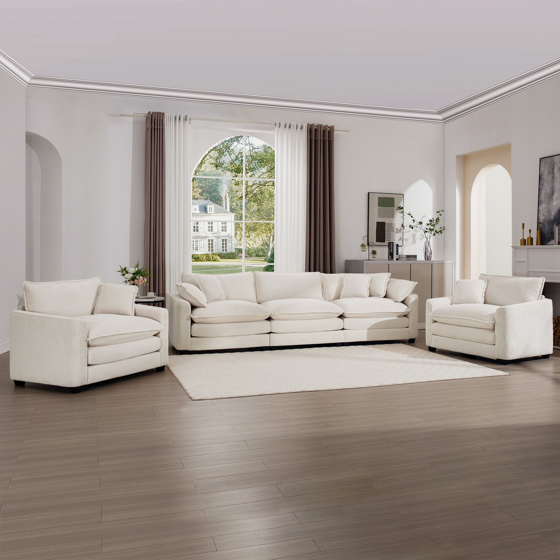 Elegant Corduroy Oversized Sectional Sofa Set With Deep Seats And Flexible Layout