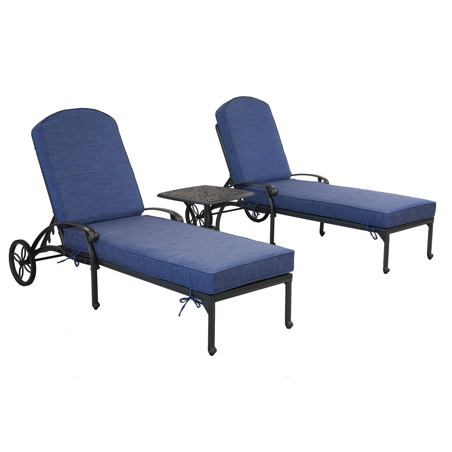 Reclining Chaise Lounge Set With Cushion And Table - Metal