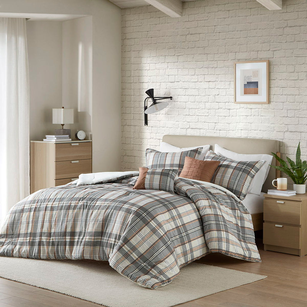 Blake - Plaid Comforter Set - Beige / Gray
