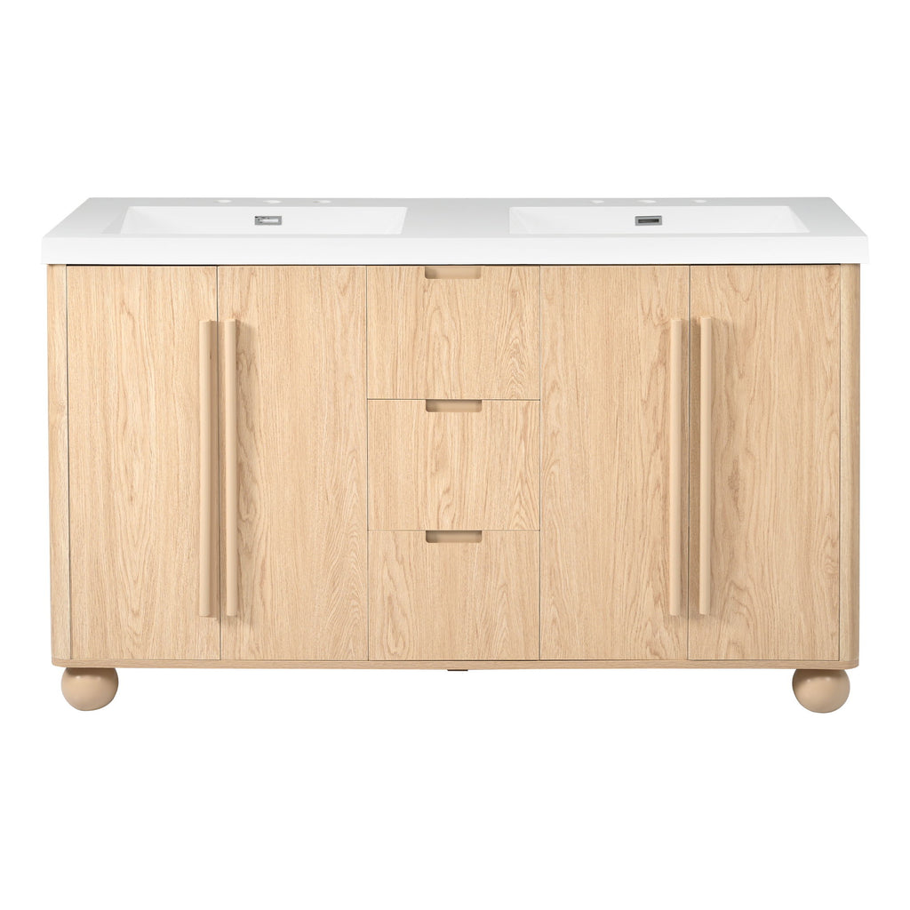 Double Sink Bathroom Vanity With Sinks, Soft Close Doors & 3 Drawers - Wood