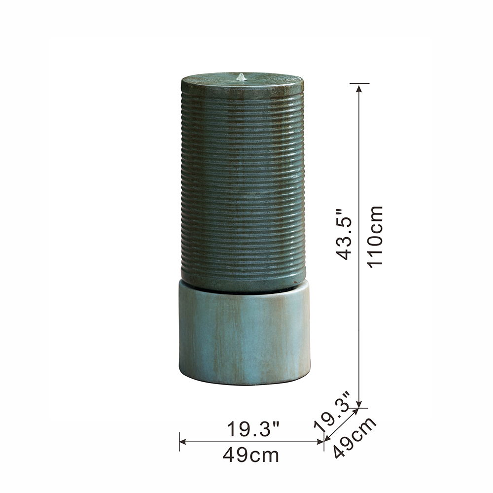 Large Modern Cylinder Ribbed Tower Water Fountain, Contemporary Outdoor Bird Bath