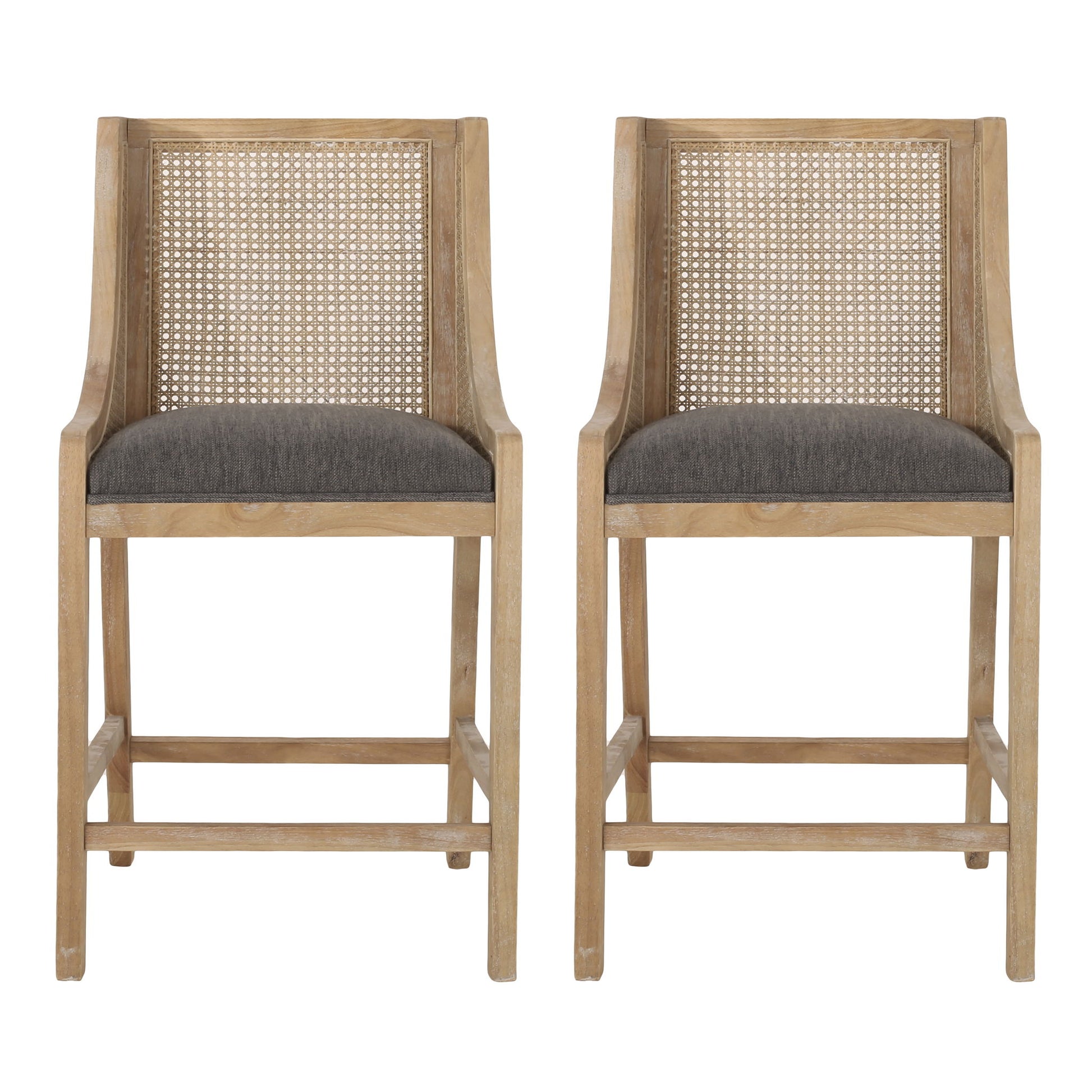 French Country Fabric Upholstered Counter Stools (Set of 2)