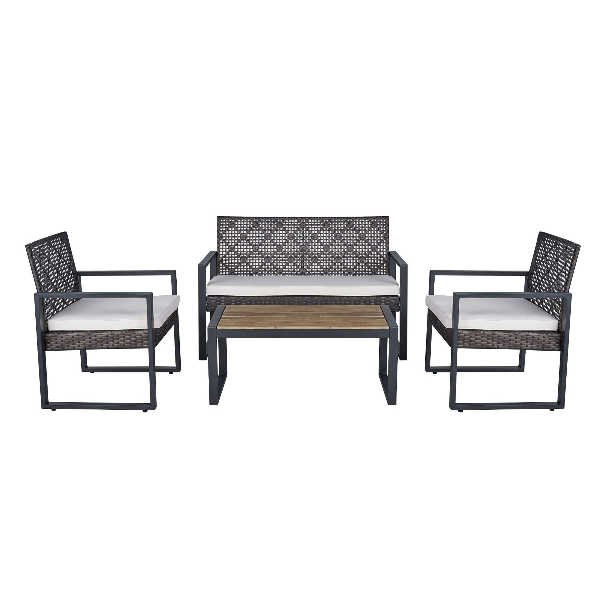 4 Piece Patio Furniture Set With Acacia Wood Table Top And Cushions