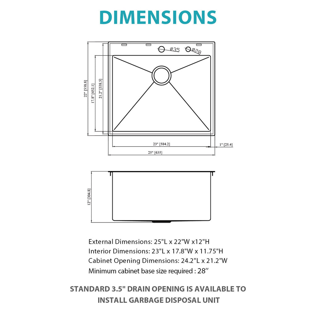 Topmount Kitchen Sink 16 Gauge, Single Bowl