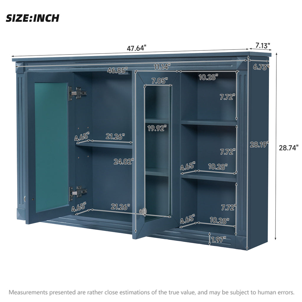 Wall-Mounted Mirror Cabinet With Adjustable Shelf And Open Shelves