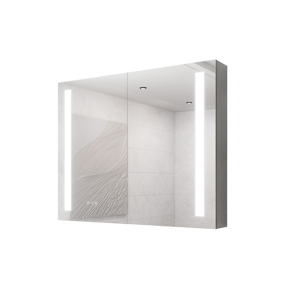 LED Medicine Cabinet With Mirror, Double Door With Defogger, Dimmer, Surface Mount