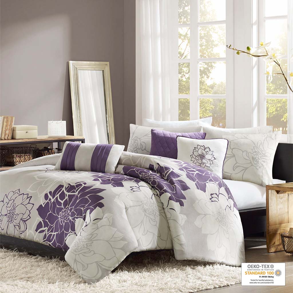 Lola - 6 Piece Printed Duvet Cover Set - Purple