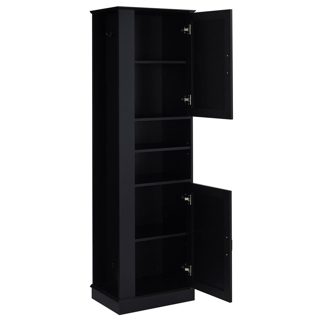 Tall Freestanding Bathroom Storage Cabinet With Adjustable Shelves And Side Hooks Board, Rectangle Design