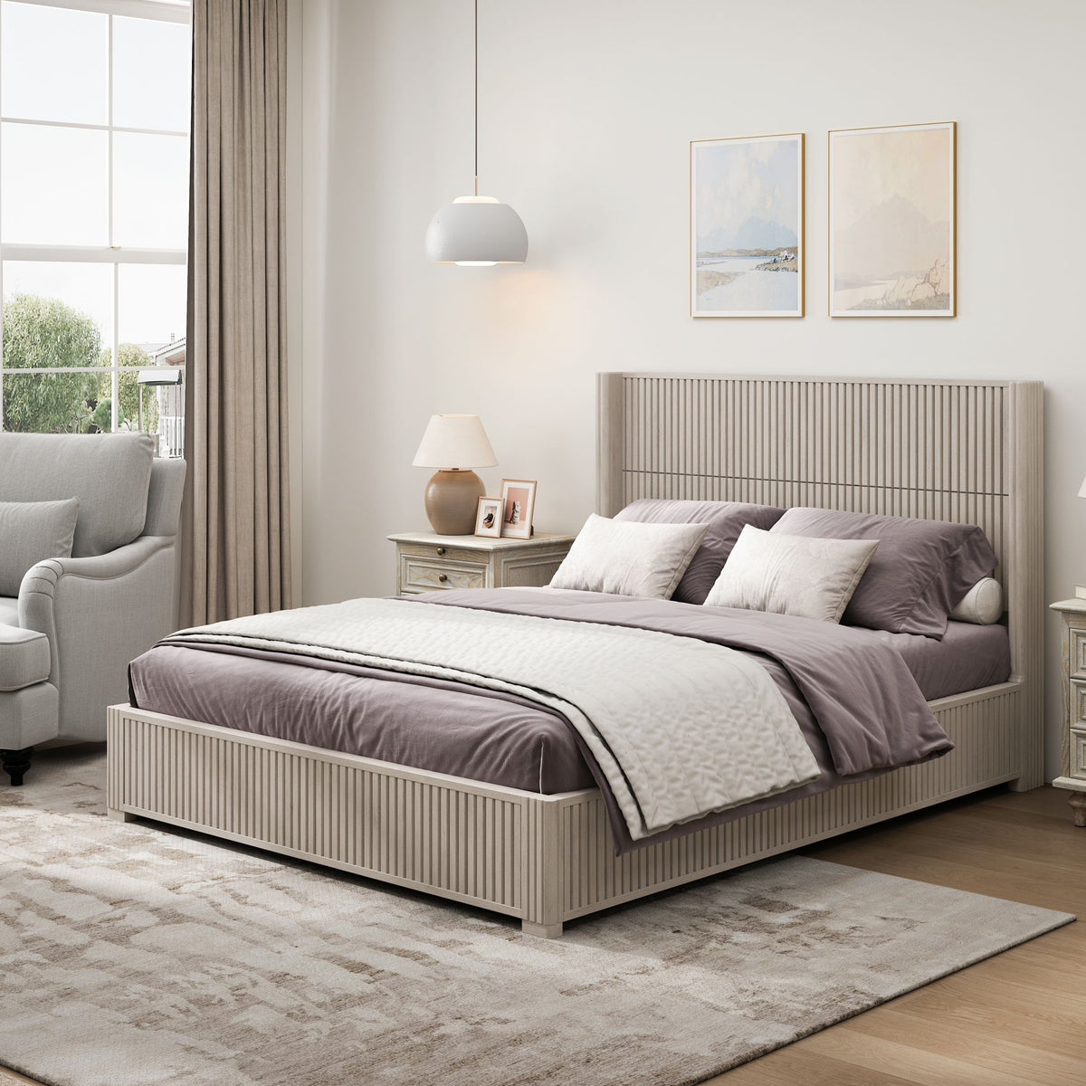 Platform Bed Frame With Headboard, Floor Standing Design