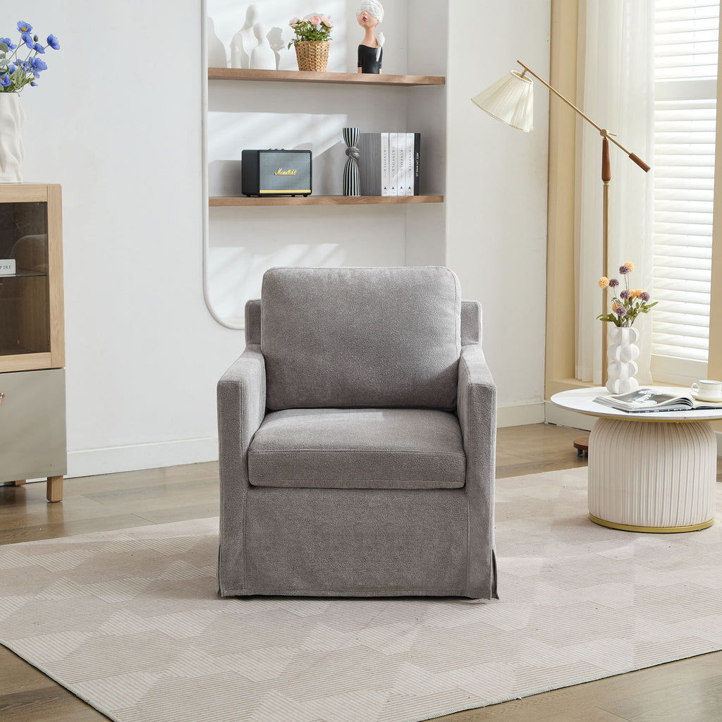 Upholstered Skirted Swivel Chair With Removable Back Cushion For Living Room
