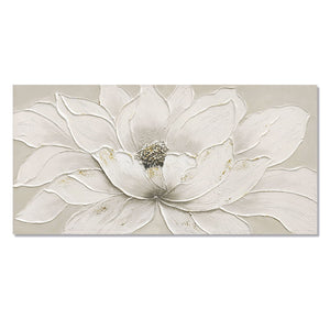 Lotus Flower Canvas Wall Art, Hand Painted Textured Floral Painting - Antique White