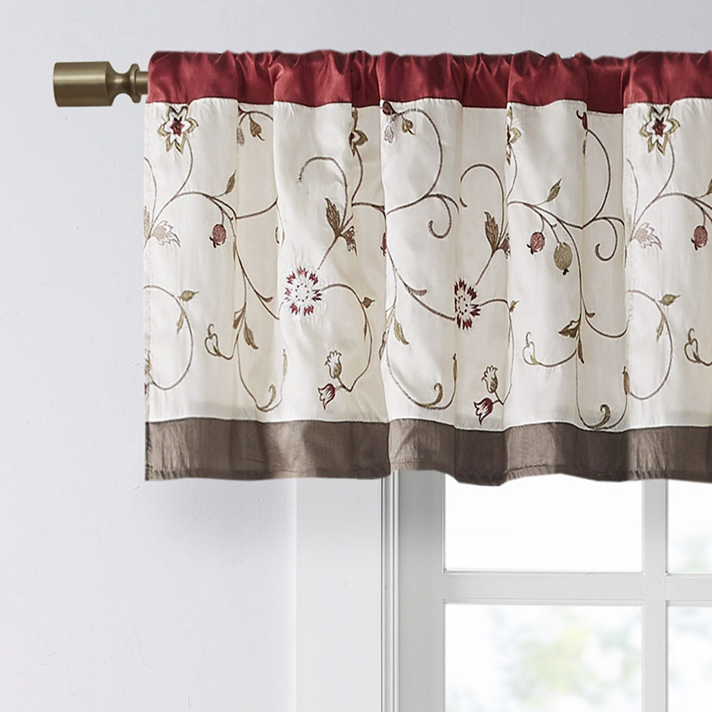 Serene - Embroidered Window Valance - Red