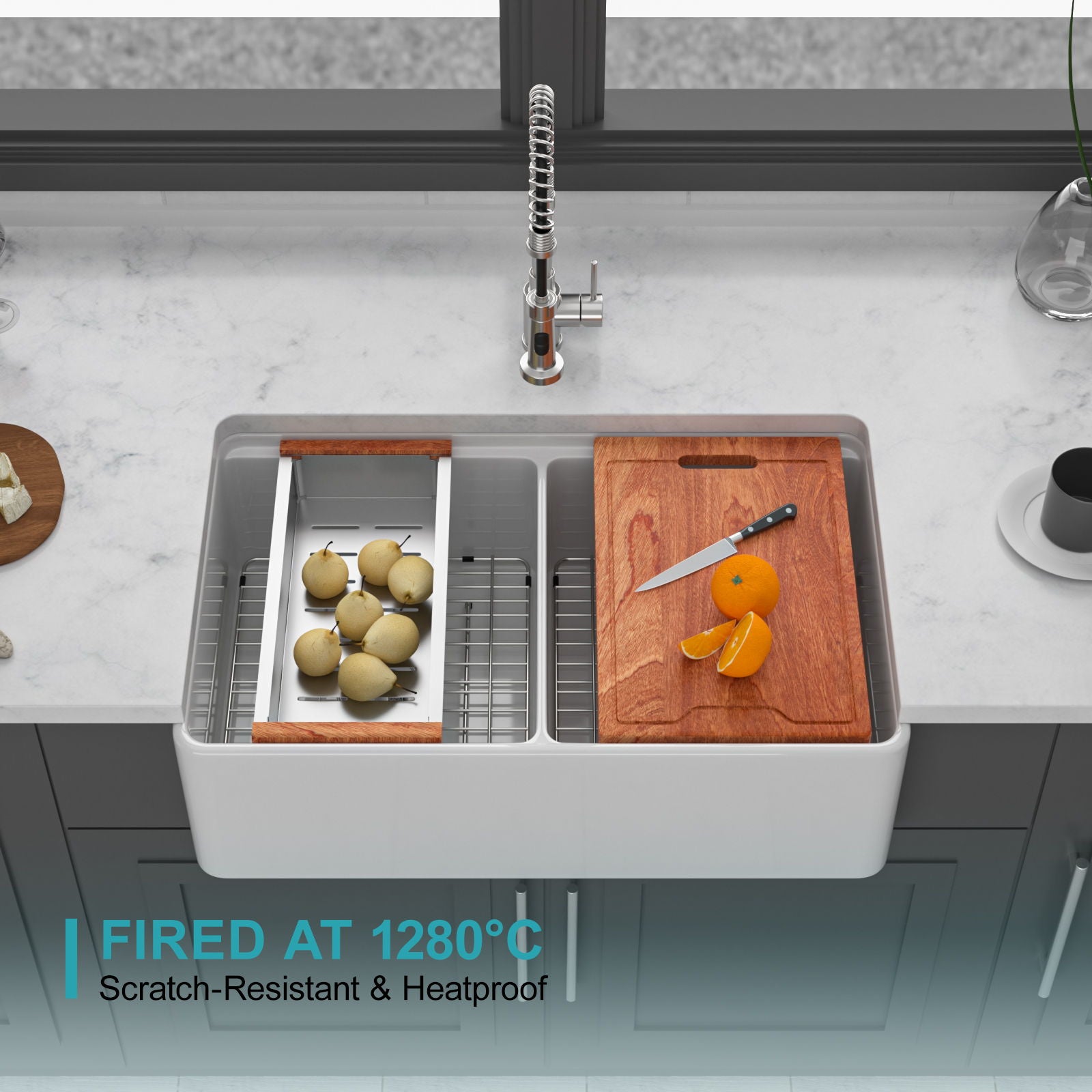 Double Bowl Sink Workstation - White