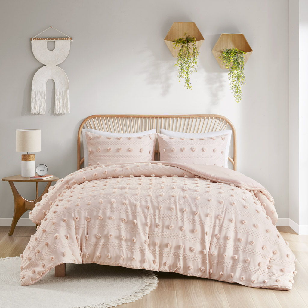 Lucy - Clip Jacquard King Comforter Set - Pink