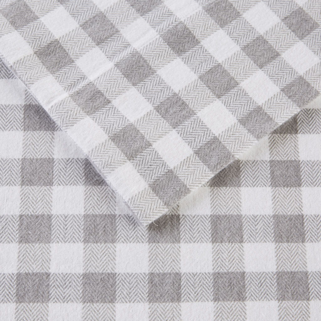 Cozy Flannel - 4 Piece King Printed Sheet Set - Gray Herringbone Check