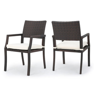 Outdoor Wicker Dining Chair With Water Resistant Cushions (Set of 2) - White / Brown