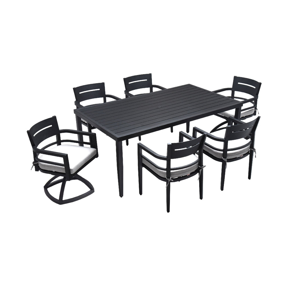 Outdoor Modern Dining Set, Chairs Sunbrella Cushioned And Dining Table With Umbrella Hole