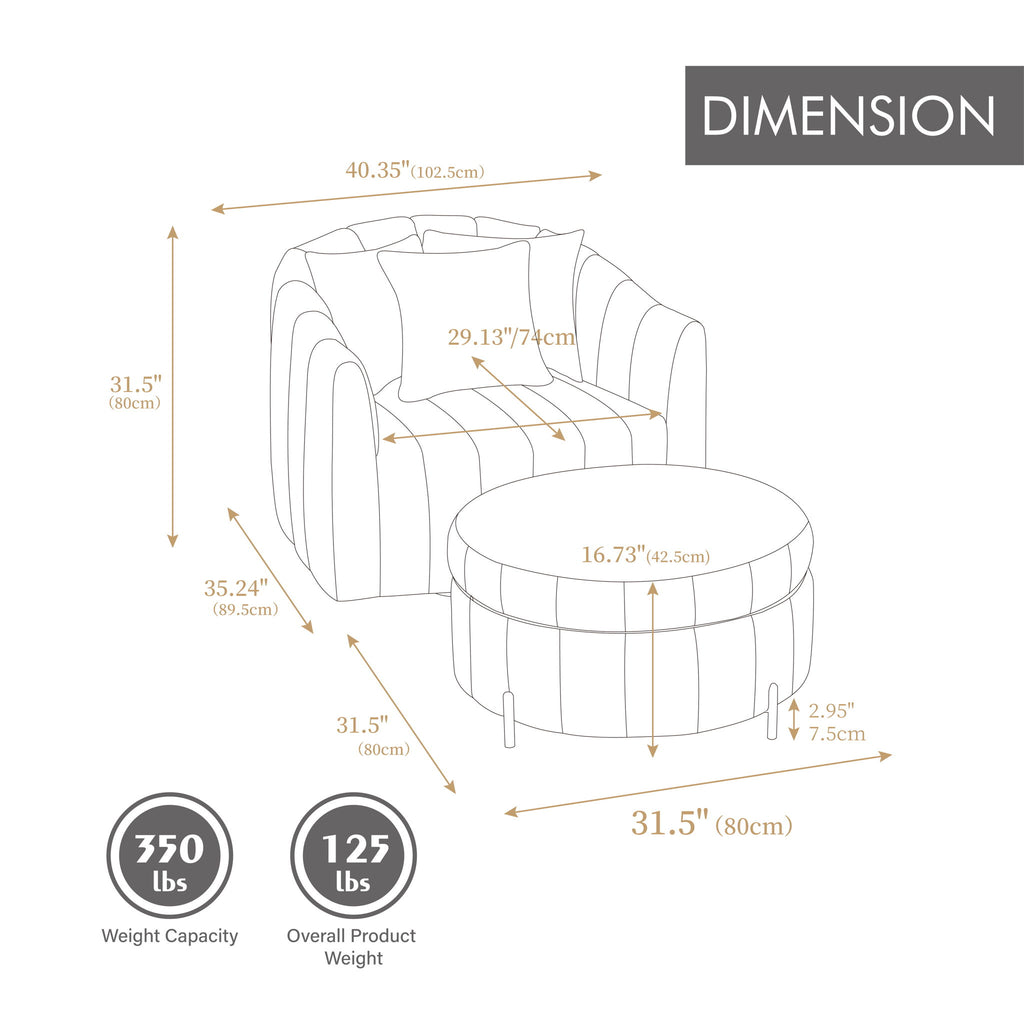 Oversized Velvet Swivel Barrel Accent Chair And Ottoman Set With Storage