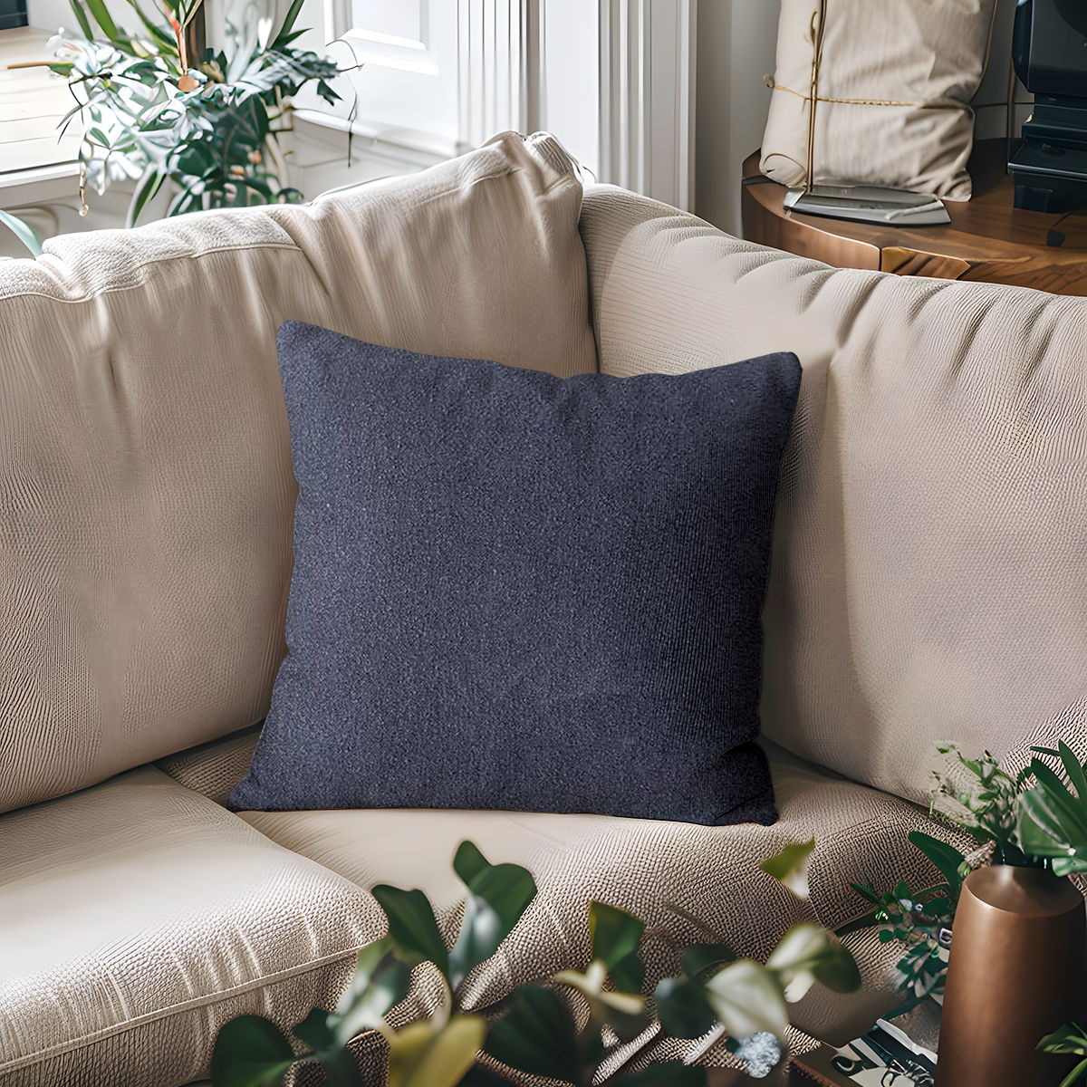 Harper - Solid Square Pillow - Navy Blue