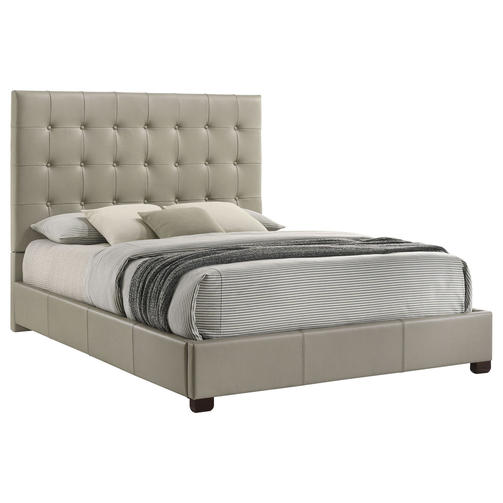 Queen Panel Platform Bed With Grid Tufted Headboard - Tan
