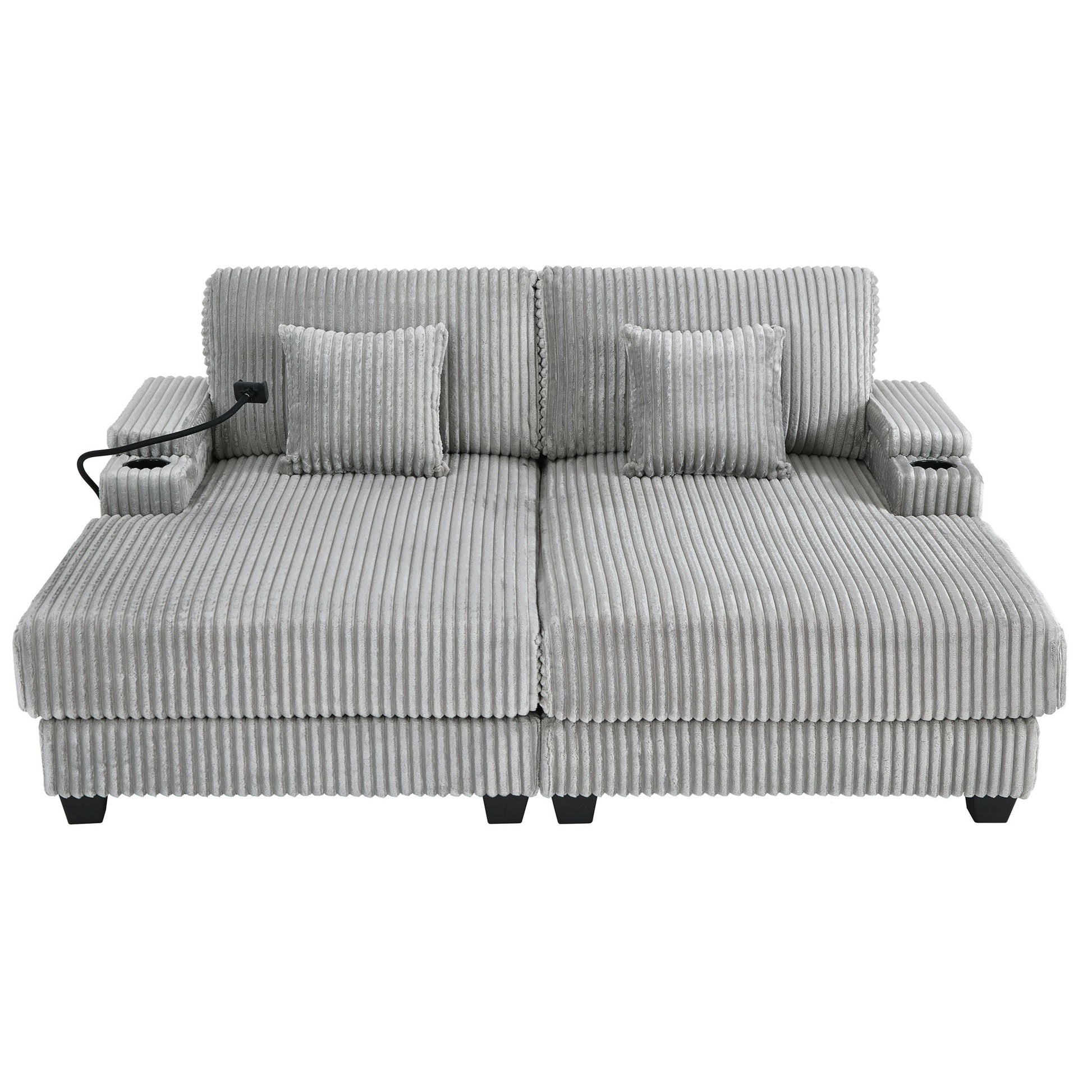 Modern Chaise Sofa With Adjustable Backrest, Cup Holders, Phone Holder & Storage Compartments For Living Room