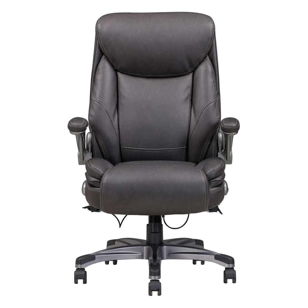 Bonded Leather Upholstered Office Chair With Adjustable Height And Armrest - Gray