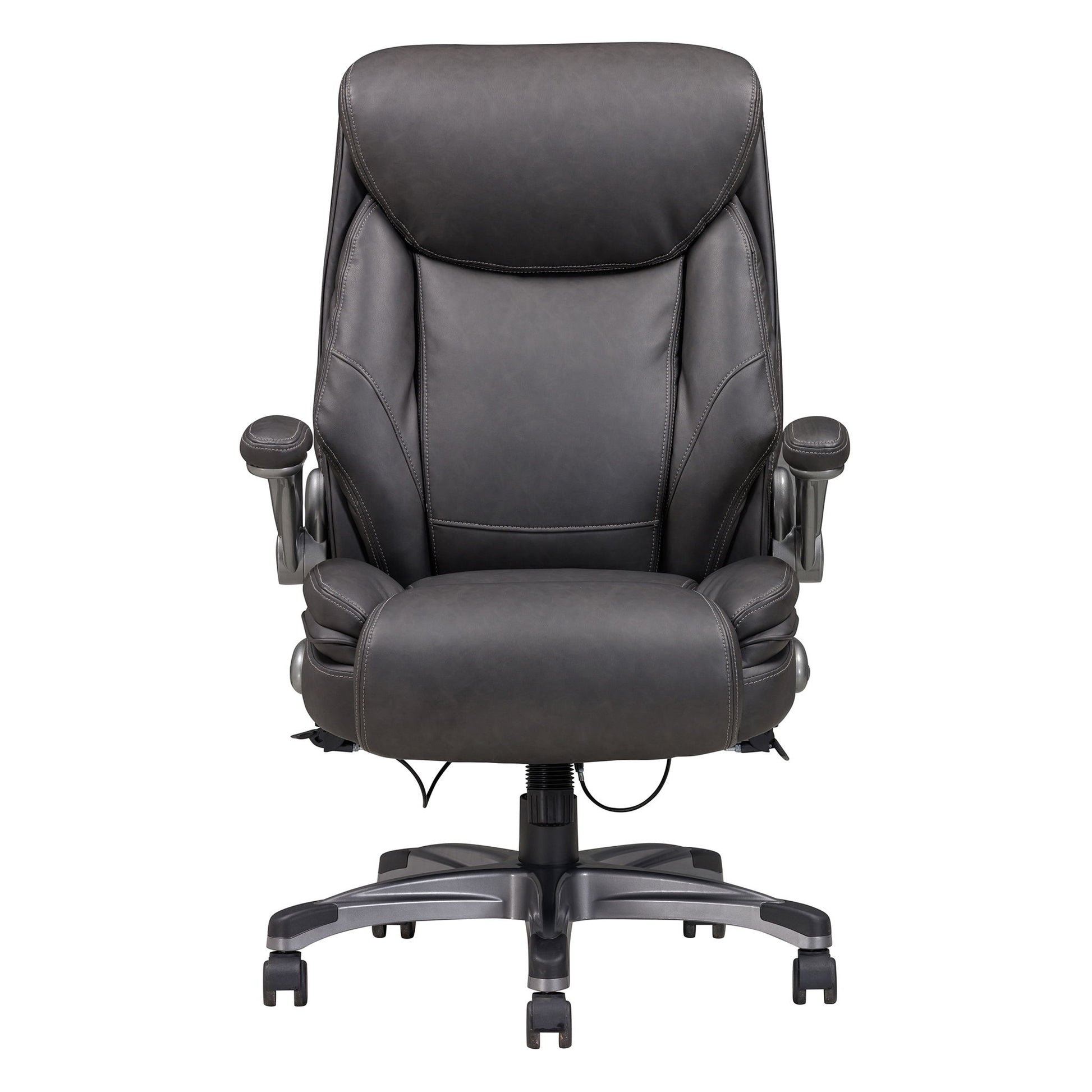 Bonded Leather Upholstered Office Chair With Adjustable Height And Armrest - Gray
