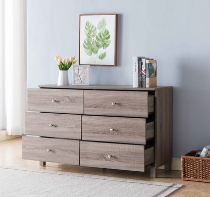 Modern Dresser With Six Drawers And Metal Knob Handles