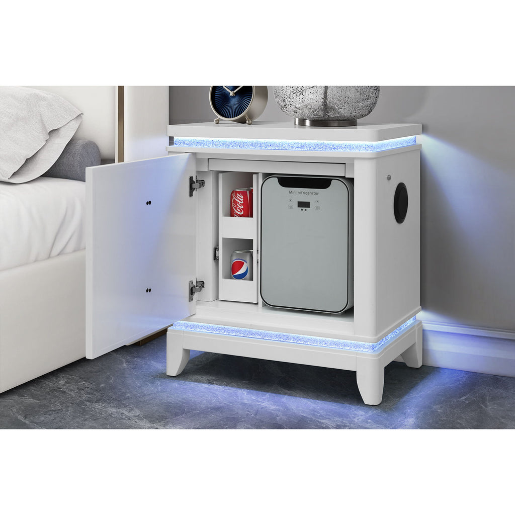 Adalid - Nightstand With Cooler, USB And Speaker - White