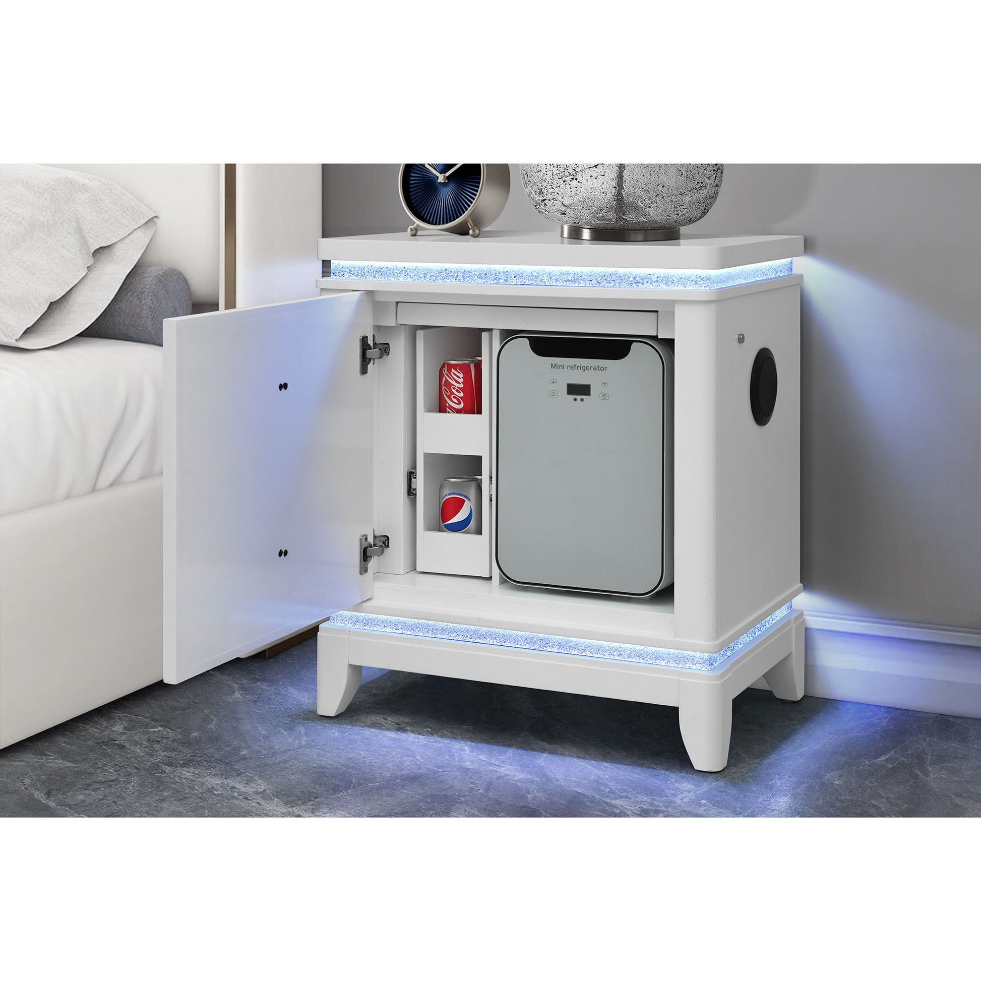 Adalid - Nightstand With Cooler, USB And Speaker - White