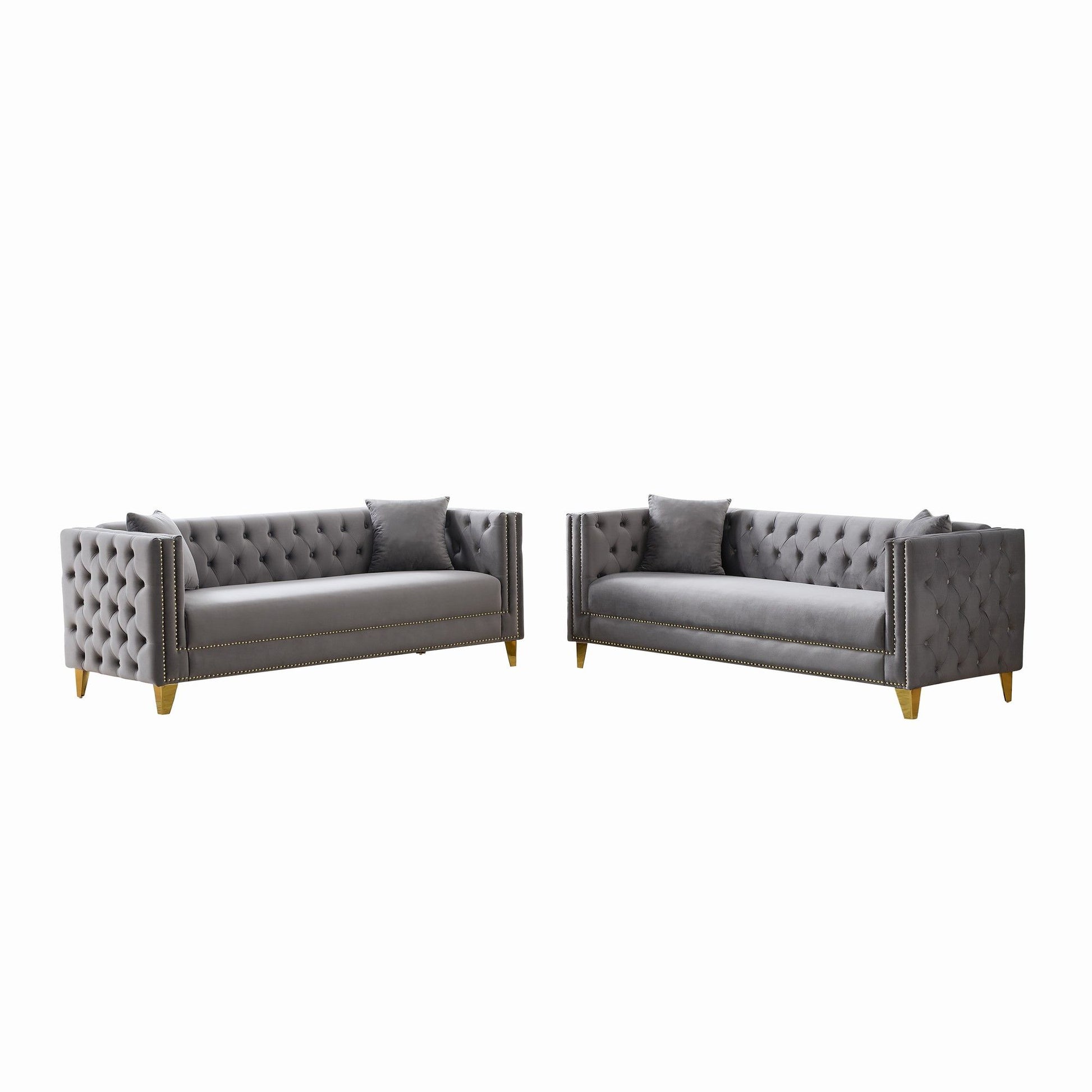 Deep Seat Sofa With Button Nailhead, Square Arm Couches