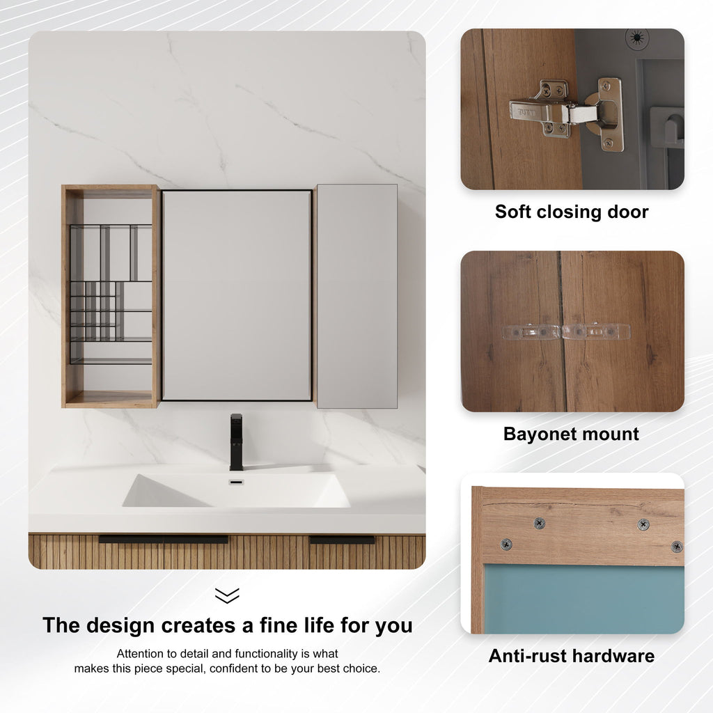 41.3" Wall Mounted Bathroom Cabinet With Adjustable Shelves Storage Unit - Imitative Oak