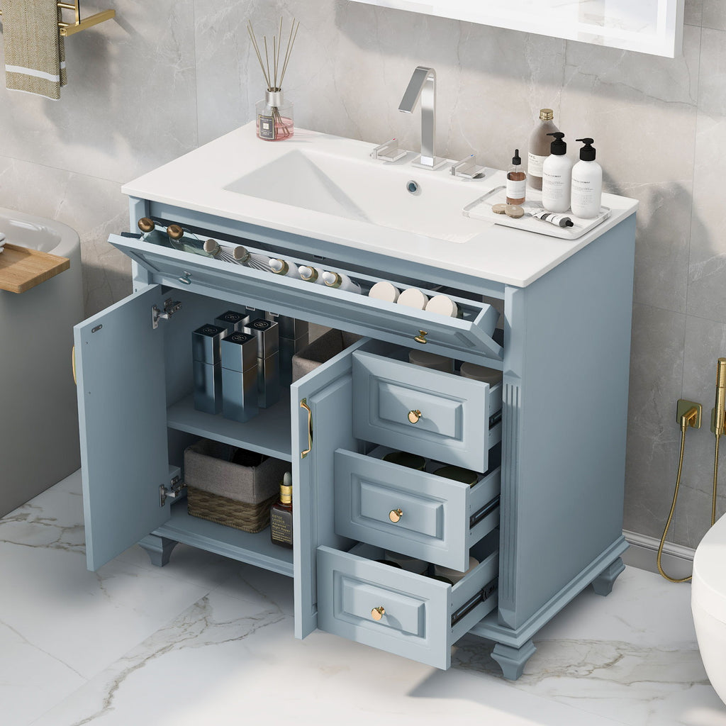 Modern Bathroom Vanity With Sink, 3 Drawers & 2 Doors