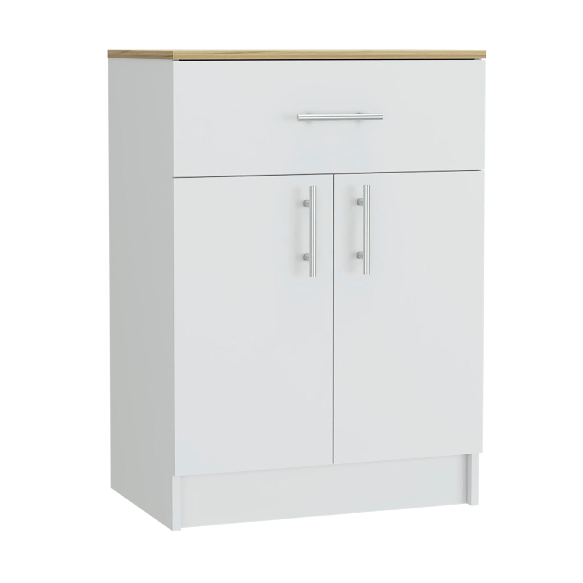 Pantry Organizer Cabinet One Drawer, Two Interior Shelves, Two Doors - White / Light Oak