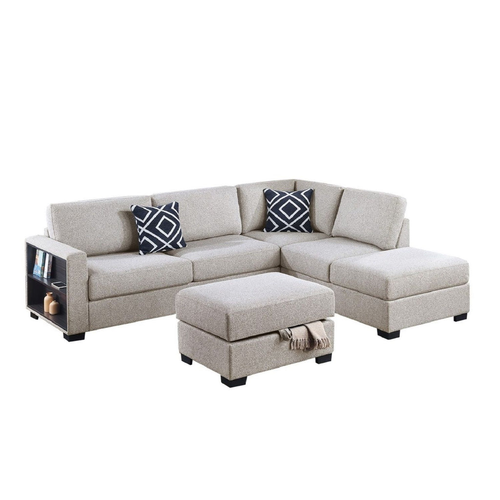 Reversible Sectional Sofa With Built In Shelf And Storage Ottoman, L - Shaped Living Room Furniture