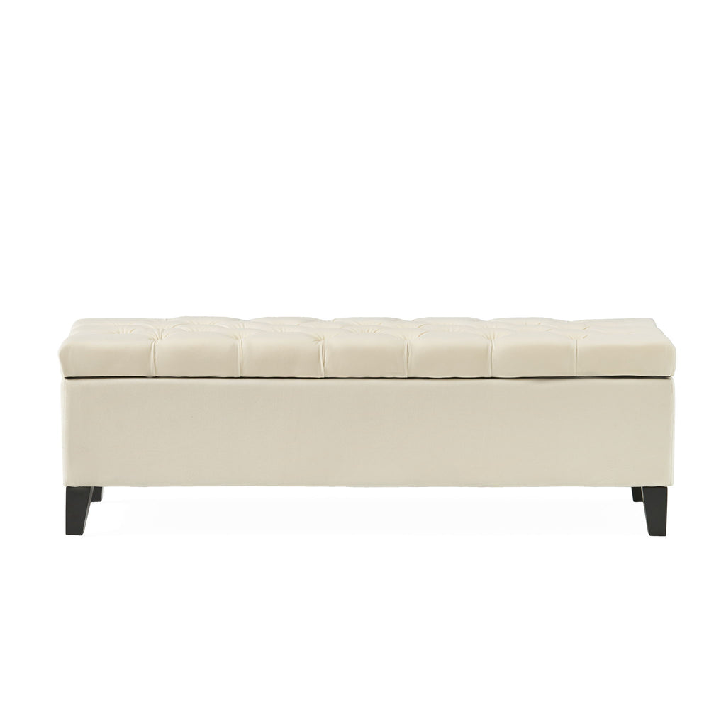 Button Tufted Diamond Stitch Storage Ottoman - Beige