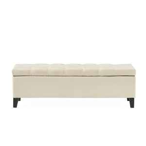 Button Tufted Diamond Stitch Storage Ottoman - Beige