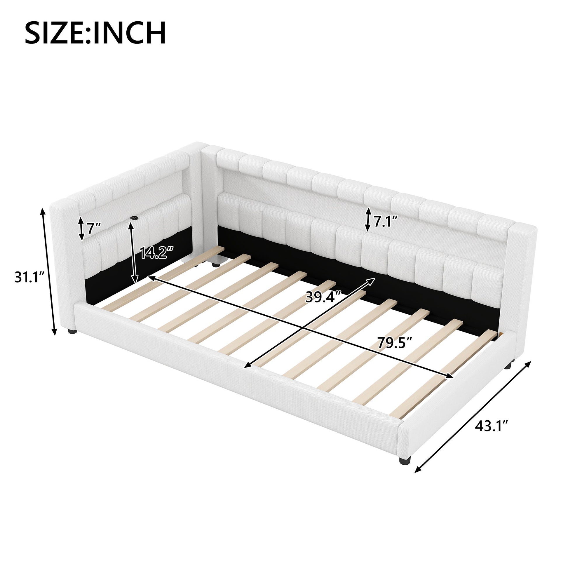 Upholstered Platform Bed With LED Belt And USB Ports