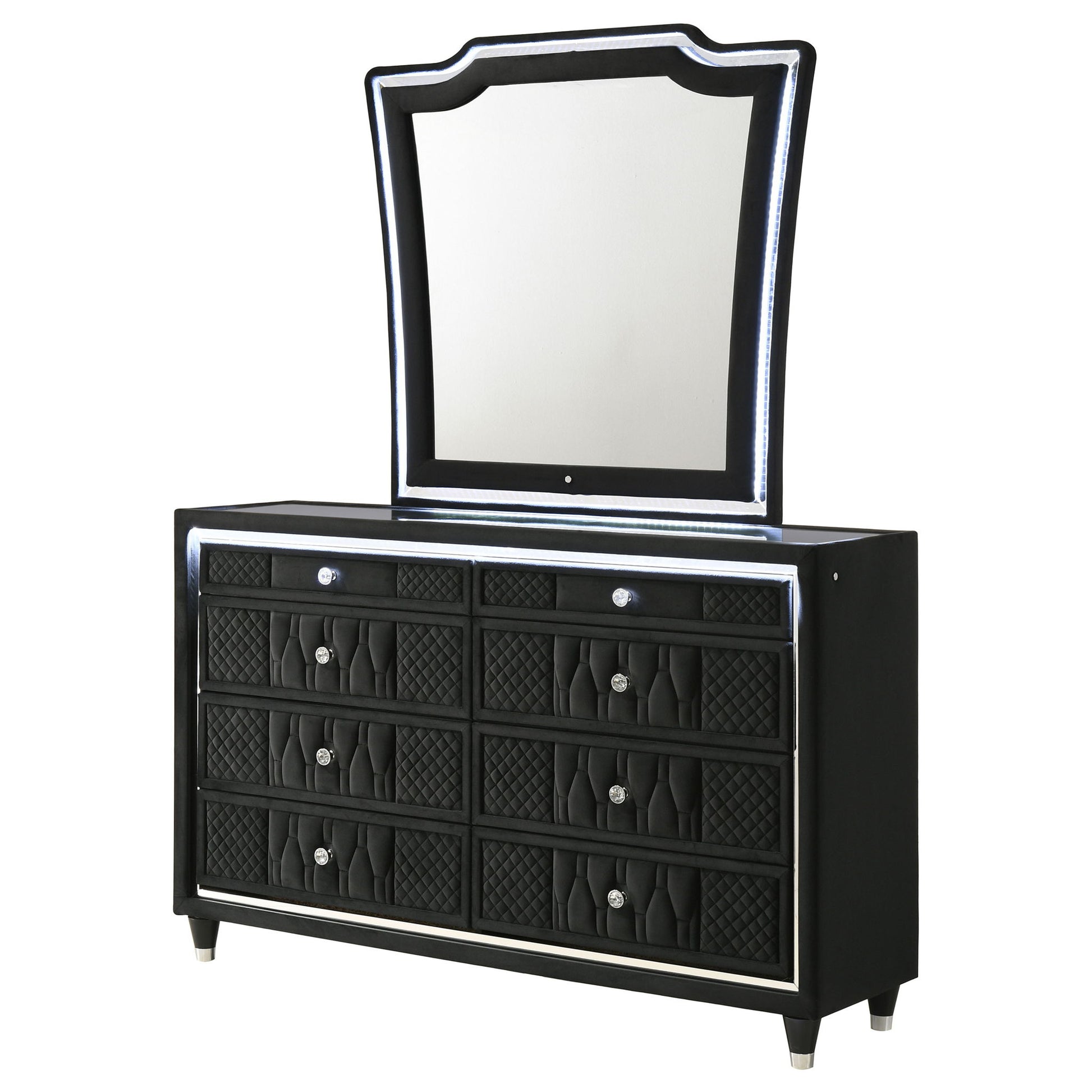 Mika - 8 Drawer LED Dresser With Mirror - Black