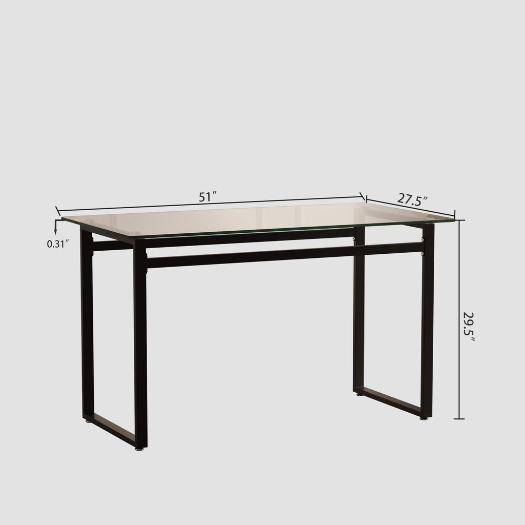 Modern Minimalist Rectangular Dining Table With Tempered Glass Top