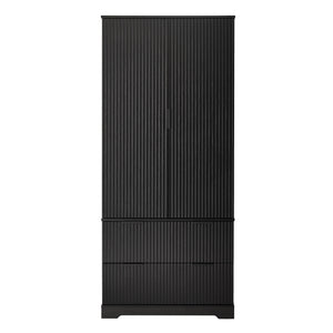 Fluted Kitchen Pantry Cabinet With 2 Large Drawers & 8 Door Spice Rack Freestanding Storage Organizer - Black