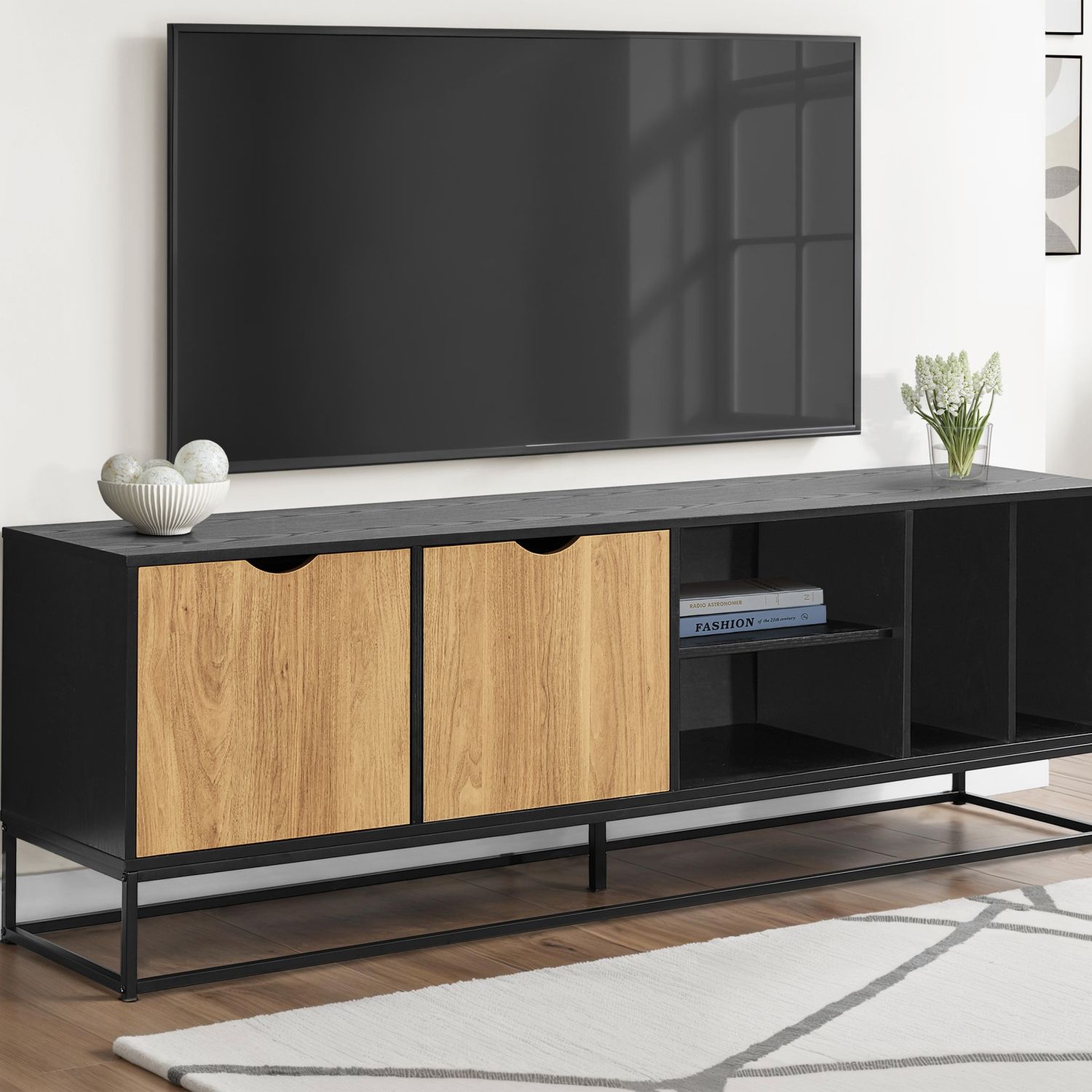 TV Stand, Storage Cabinet With Open And Closed Shelves, Console For Living Room - Black
